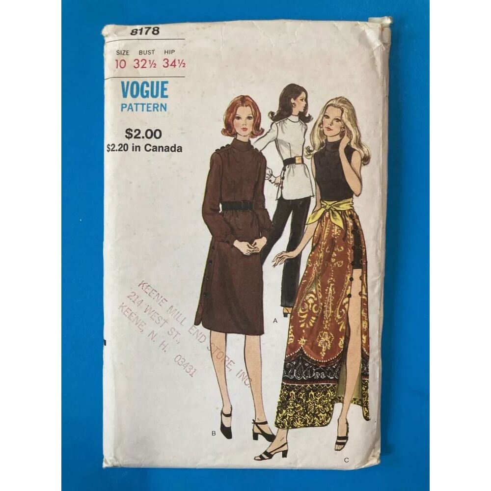 Vogue Sewing Pattern 8178 Dress Tunic Pants Mid-Century Capsule Collection Sz 10